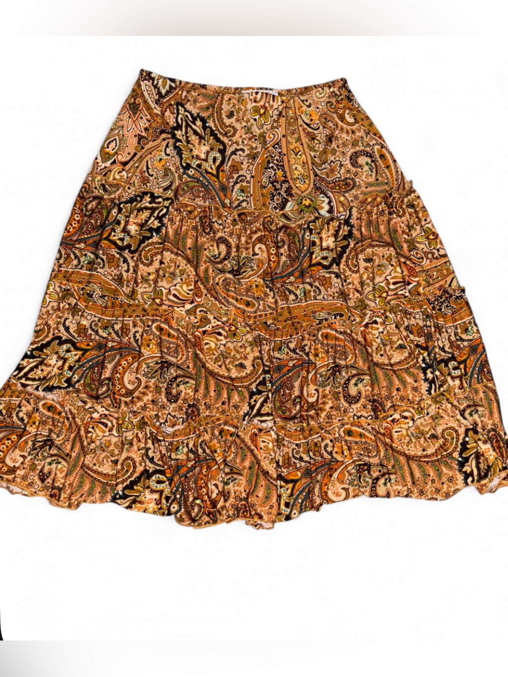 Bohemian Fairy Sequin Brown Tiered Paisley Midi Skirt from Dressbarn